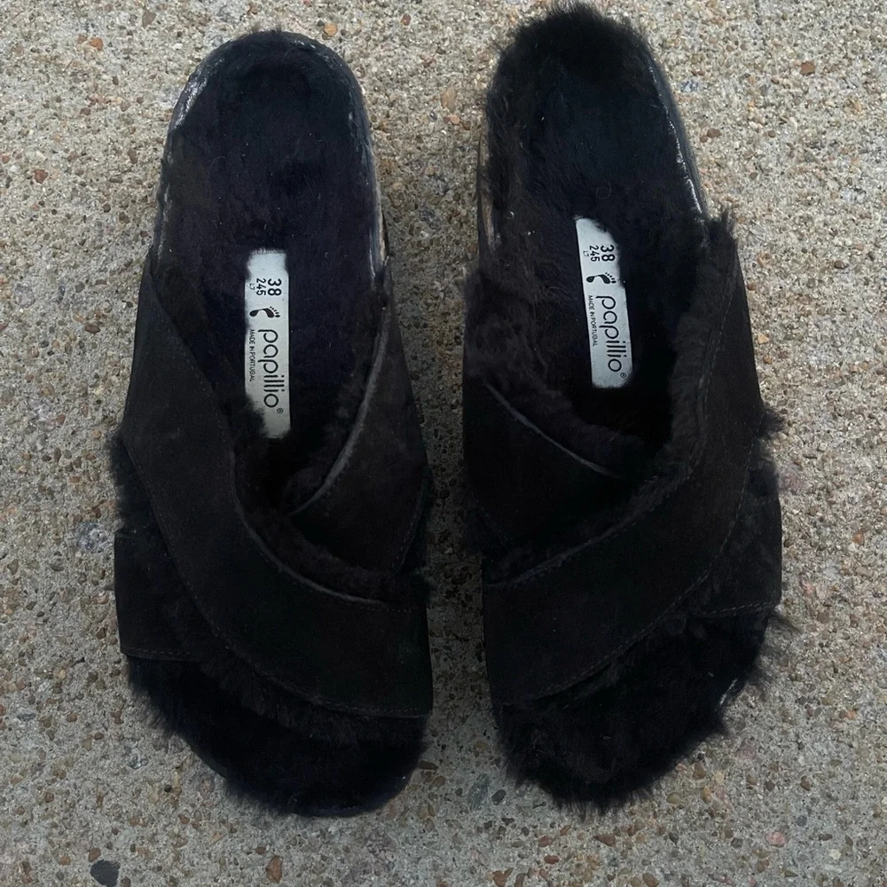 Birkenstock Black Fuzzy Sandals - Picture 2 of 6